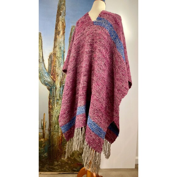 Vintage Wool Poncho Woven Wool Poncho Boho Oversized Poncho Wool Outerwear VTG - Picture 5 of 10